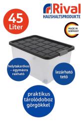 RIVAL Euro-Box tároló doboz tetővel és kerékkel, light, 45 L, 40, 5 x 29 x 20, 5 cm - Antracit tetővel (EG36612514000)