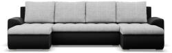 GreenSite Tokio U alakú sarokkanapé, 3 ágyneműtartóval, fonott + műbőr, univerzális oldal, szürke - fekete