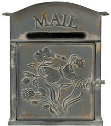 Clayre & Eef Antikolt szürke fém postaláda, lepkés, 26x10x31cm