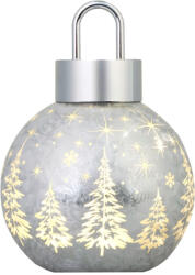 MagicHome Karácsonyi dekoráció, MagicHome Vianoce, üveg, 12 x 12 x 18 cm, ezüst, 10 db melegfehér LED, elemes (2 x AA) (TC2174110)