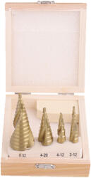 HOTECHE Lépcsős fúró készlet 4 részes 3-12mm 4-12mm 4-20mm 4-32mm fadobozban Hoteche (501055)