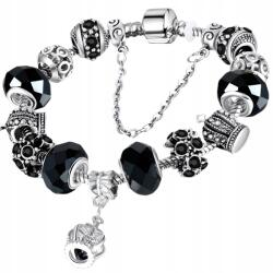 EdiBazzar Ezüst moduláris karkötő fekete charmok strasszokkal női ajándék (Srebrna Bransoletka modułowa czarne charms)