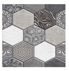  10 x Placi Tapet Autocolant 3D cu Imitatie de Marmura Hexagonala, 30x30 cm Gri (129744)