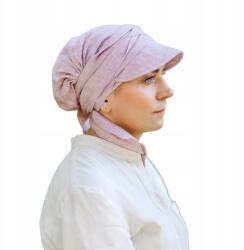 Eva Design Lara női kendő, lenvászon, rózsaszín, napellenzővel, légáteresztő, kemoterápia után is viselhető (turban wiosna-lato)