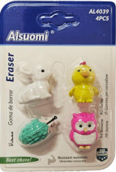  Radír állatfigurák (nyuszi, csibe, sün, bagoly), 3D, 4 db/szett (KTO-202093) - officetrade