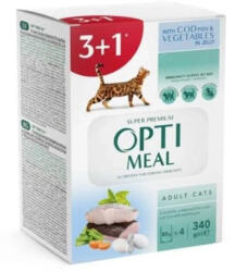 Optimeal Super Premium teljes értékű nedves táp macskáknak - tőkehal és zöldség 3+1*85g