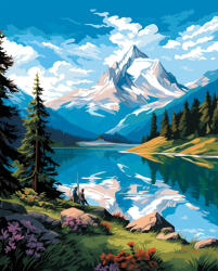 Alkotásutca Hegyi tó - Számfestő készlet kereten 40x50