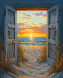 Alkotásutca Ajtó a naplementéhez - Számfestő készlet kereten 40x50