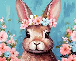 Alkotásutca Virágos nyuszikorona - Számfestő készlet kereten 40x50