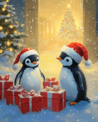 Alkotásutca Karácsonyi pingvinek - Számfestő készlet kereten 40x50