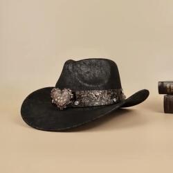  Női cowboy kalap fekete vadnyugat texas Cirkónia Szív 57 cm (628586777019)