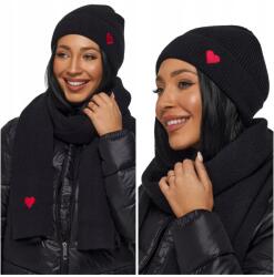 DEMUR Sál Szett Sapka sál téli kötött sapka fekete (komplety damskie z szalem z czapką)