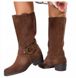 Sergio Leone Női Bőr Csizma Barna Cowboy Térdig Érő Alacsony Sarok R 38 (7088410000387)