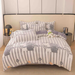 Jojo Home Lenjerie de pat dublu cocolino, 4 piese cu elastic, gri cu pisicute-A932 (A932) Lenjerie de pat