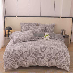 Jojo Home Lenjerie de pat dublu cocolino, 4 piese cu elastic, gri cu dungi-A930 (A930) Lenjerie de pat