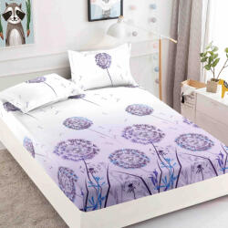 Jojo Home Husa de pat cu elastic alba cu flori mov 180x200cm D079 (D079)