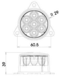 Dasteri Univerzális kerek 7LED-es ködlámpa/ködzárófény 9-33V, Háromfüles felfogatás, átm. : 55mm, vast. : 39+31mm, furattáv. : 61mm - DSL0400FLR (DSL0400FLR) - szervizfelszereles