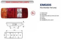 SERTPLAS Hátsólámpa 5 kamrás SIMA búrás BAL oldal +rendszám + kábelkivezető 343x132mm, vast. : 75mm, furattáv. : 151mm (0205LL) (0205LL60) - szervizfelszereles
