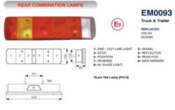 SERTPLAS Hátsólámpa Scania/Volvo FH12 BAL oldal +rendszám +tömszelence, 515x132mm, vast. : 85mm, csavartáv. : 151mm (0093LL90) (0093LL90) - szervizfelszereles