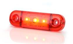 WAS W97.1 tipuscsalád. 709. Rövid, lekerekített PIROS lapos hátsó helyzetjelző lámpa gumi alaplappal. 12-24V, -os kivitel. 3Led. Méretei: 83, 8x24, 2x10, 4mm. Furattáv: 61mm. Vízállóság: IP66/68.23cm bekö