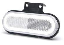 WAS W198, -as tipuscsalád. 1401. Első (fehér) ovális alaku NEON Led, -es helyzetjelző lámpa, prizmával, felfogatási adapterrel. 12-24V, -os kivitel. Vízállóság: IP6K9K. Méretei: 124X68X42mm. 25 cm vezeték