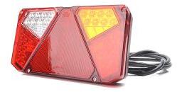 WAS W125, -ös tipuscsalád. 916. Teljesen LED, -es 5 funkciós (H. jelző, fék, irányj, tolató, köd) utánfutó, ill. pótkocsi hátsó lámpa háromszög prizmával. JOBB oldal. 12-24V, -os kivitel. Méretei: 242x134