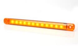 WAS W97.5 tipuscsalád. 720. Vékony és keskeny 12 LED, -es sárga szélességjelző lámpa. 12-24V, -os kivitel. Hosszú, csík alaku, LAPOS kivitel. Méretei: 238x21mm. Vastagság: 11mm Furattáv: 212mm. Vízáll: IP
