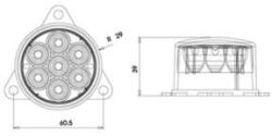Dasteri Univerzális kerek 7LED-es 2 funkciós (helyzetj. + fék) hátsólámpa, 9-33V, Háromfüles felfogatás, átm. : 55mm, vast. : 39mm, furattáv. : 61mm - DSL0400STL (DSL0400STL) - szervizfelszereles