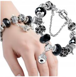 EdiBazzar Ezüst Női Moduláris Karkötő Fekete Charms Ajándék Cirkóniákkal (F92)