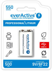 everActive EeverActive 6F22/9V Li-ion 550 mAh akkumulátor C típusú USB-vel (EVHR22-550C)