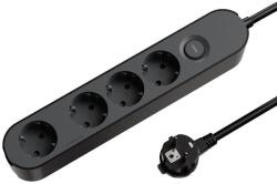 JACOBSEN Prelungitor JACOBSEN, 4 prize Schuko, 1.5 m, 1.5 mm, cu intrerupator, negru