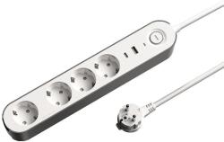 JACOBSEN Prelungitor JACOBSEN, 4 prize Schuko, 2 porturi USB, alb/gri