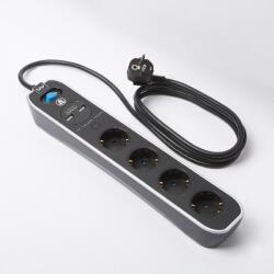 Masterplug Prelungitor 4 prize, 2 porturi USB, negru, 16 A, 1.5 mmp x 1.5 m
