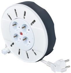 Diall Prelungitor DIALL H05VV-F, 4 prize Schuko, 10 m, 1.0 mm, cu tambur, negru/alb