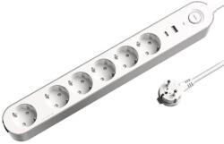 JACOBSEN Prelungitor JACOBSEN, 6 prize Schuko, 1.5 m, 1.5 mm, cu 2 porturi USB, alb