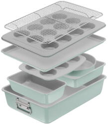 Tefal Set pentru copt Tefal Ceramik, 8 piese, otel carbon, invelis ceramic antiaderent, design stivuibil, verde (3168430369603)