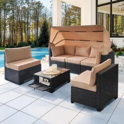 Avenberg Galia rattan kerti garnitúra, fekete/kék + bézs huzatok, ZA23405