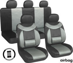 Autolife 11 részes üléshuzat szett Deréktámasz + Légzsák kompatibilis - fekete-szürke AG28505BG PLUS (UL-AG28505BG) - l-m-s