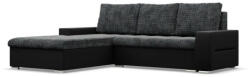 GreenSite Toronto sarokkanapé, 2 ágyneműtartóval, fonott + műbőr, baloldali, szürke - fekete - pepita