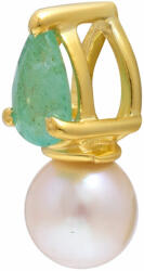  Arannyal Bevont Ezüst Medál Brazil Smaragddal és Fehér Édesvízi Kagylógyönggyel, XMP168