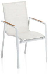 Kettler DIAMOND alumínium rakásolható kerti szék teakfa karfával - fehér / krém