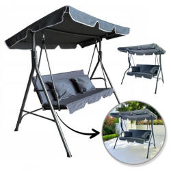  3 személyes kerti hinta ponyvával és 2 párnával, grafitszürke HO01