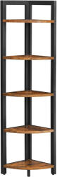 Brius Biblioteca de colt cu 5 etaje, cadru metalic, 150x30x30cm, stil industrial maro rustic si negru (EZ-LLS803B01) Raft