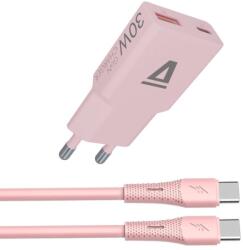 AVAX CH6417 30W GaN töltő és 60W USB-C szilikon kábel csomag, rózsaszín