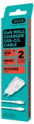 AVAX CH6415 30W GaN töltő és 60W USB-C szilikon kábel csomag, világoskék