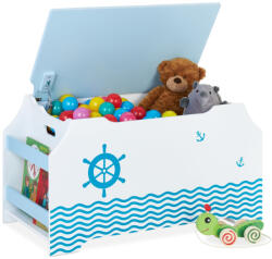 Relaxdays Tengerész motívumú játéktároló láda könyves rekeszekkel 10037794