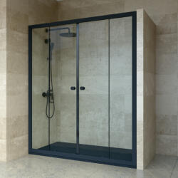 Welland DD-160 elhúzható zuhanyajtó - 160 cm - fekete profil - miniwebshop