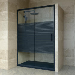 Welland SD-130 elhúzható zuhanyajtó - 130 cm - fekete profil / dekorbetét