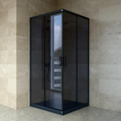 Welland SQ-9090 zuhanykabin elhúzható ajtóval - 90 x 90 cm - fekete profil / füstüveg
