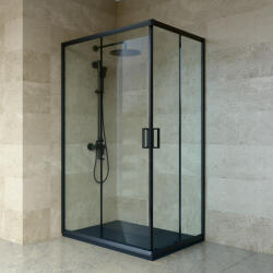 Welland RE-811 zuhanykabin elhúzható ajtóval - 80 x 110 cm - fekete profil